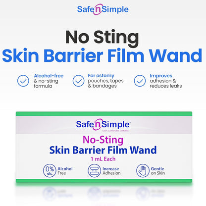 Safe n' Simple Skin Barrier Wand - 25 Individually Packed Wands - Sting Free Applicator - Sterile Swab for Ostomy - No Sting Alcohol Free Skin Barrier Film