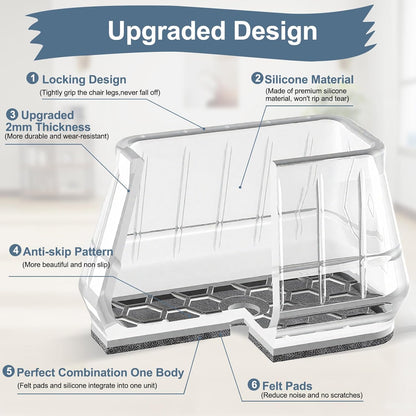 24PCS Rectangular Chair Leg Floor Protectors for Hardwood Floors, Thicken Rubber Chair Leg Cap Covers, Non Slip Furniture Leg Pads to Protect Wood Tile Floors from Scratches and Reduce Noise