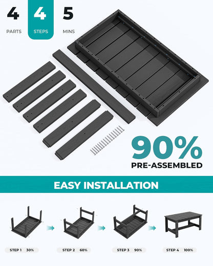 SERWALL Outdoor Coffee Table, HDPE Patio Coffee Table for Outside, Rectangle, Black