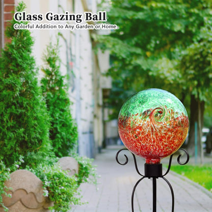 VCUTEKA Gazing Ball, Glass Gazing Balls Sphere for Garden Lawn Outdoor Ornament Yard Decorative, Red Swirl, 10"
