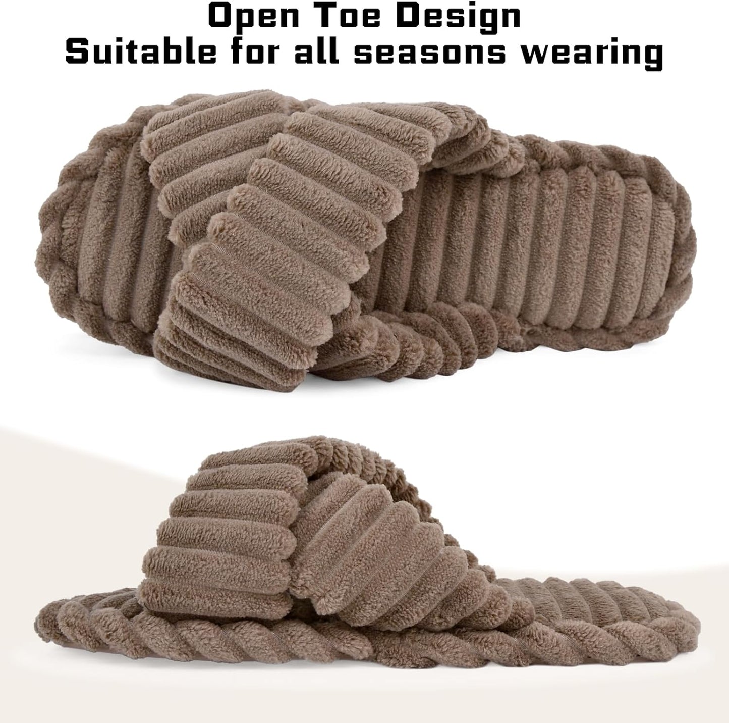 ZOORON Women's Cozy Slippers Crossbands & Durable Foam - Soft Plush Lined Non-Slip Indoor Outdoor Open Toe Shoes Trendy Gift