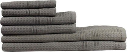 GILDEN TREE Waffle Towel Set Quick Dry Thin | 2 Bath Towels | 2 Hand Towels | 2 Washcloths, Classic Style (Stone)