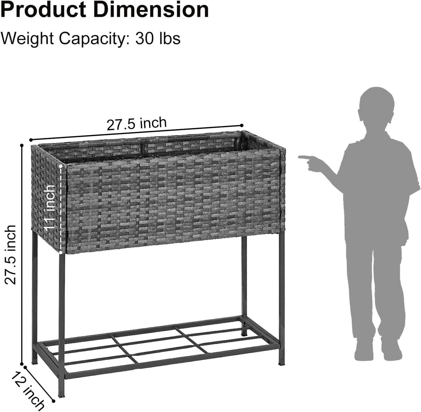 SUNNYPARK Tall Planters for Outdoor Plants Rattan Modern Elevated Planter Box with Removable Liners Indoor Outdoor Porch Patio Flower Pot (27.5’’ x 12’’ x 27.5’’)
