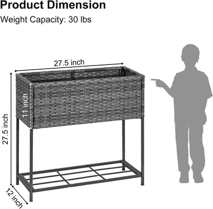 SUNNYPARK Tall Planters for Outdoor Plants Rattan Modern Elevated Planter Box with Removable Liners Indoor Outdoor Porch Patio Flower Pot (27.5’’ x 12’’ x 27.5’’)