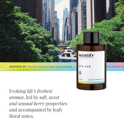 Scentify 5th Ave Aroma Oil Refill Scent for Oil Diffusers - Bergamot, Floral, Gardenia Scents - Luxurious Relaxing Aromatherapy Diffuser Fragrance 100ml, 3.38 oz