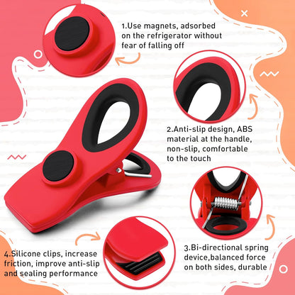 12 Pack Magnetic Chip Clips, Bread Clips Food Bag Clips with Airtight Seal for Chips, Kitchen Clips with Magnet for Fridge, Plastic Assorted Colors Bag Clips for Food Storage, Snack Organization