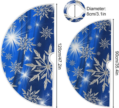 Christmas Blue Snowflakes Background Tree Skirt, Seasonal Tree Mat Holiday Party Supplies Ornaments Indoor Outdoor Decorations for Tabletop Trees 35.4 Inches