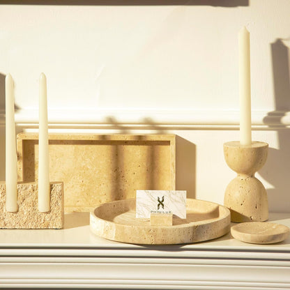 Luxury Turkish Travertine Coasters - Set of 4 - Square Marble Bar Coasters for Drinks, Coffee - Stone Holder for Home Décor, Housewarming Gifts (Beige Travertine)