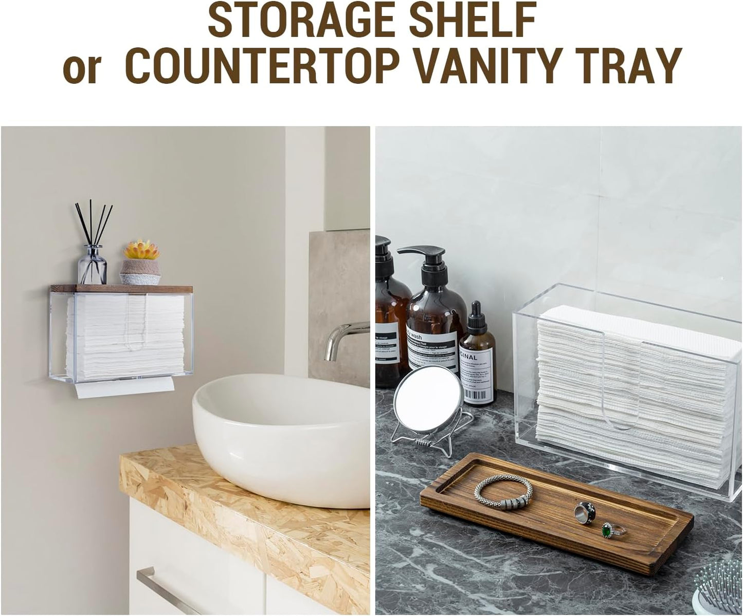 MyGift Deluxe Modern Metal Folded Commercial Paper Towel Holder with Rustic Burnt Solid Wood Tray Lid, Wall Mounted Trifold Multifold Z Fold Disposable Napkin Dispenser (Acrylic & Burnt Wood)