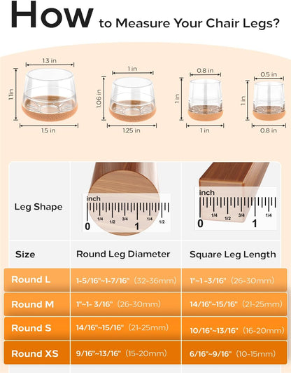 24-Pack Silicone Chair Leg Floor Protectors for Hardwood Floors -Felt Furniture Pads, Rubber Chair Leg Covers/Caps - Noise Reducing & Scratch-Proof - Round Small (Fits 14/16"-15/16" / 21-25mm), Clear