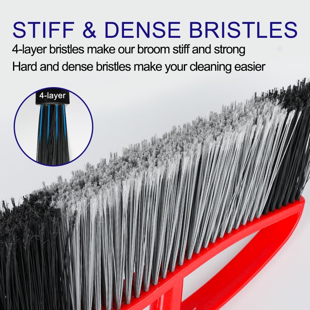 Outdoor Broom, 15.7" Wide Heavy Duty Angle Broom with Long Handle, Stiff Bristles for Sweeping Patio, Garden, Garage, Yard (Red), MULB36