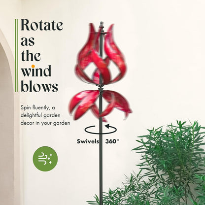 Large Garden Wind Spinner - Tulip Outdoor Yard Wind Sculptures & Spinners, Garden Decor Gift Ideas for Mother, Birthday, Housewarming (Dia19 x H87”)