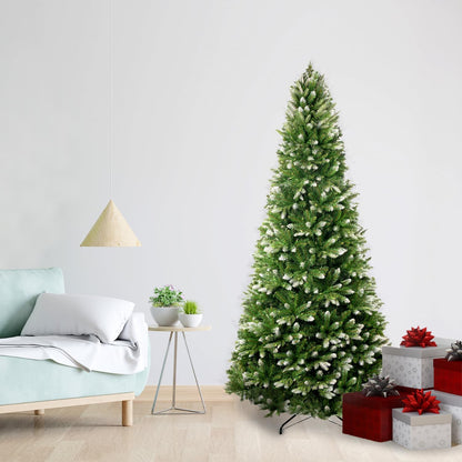 Naomi Home 6.5ft White Tip Christmas Tree with Lights, Realistic Light Snow Flocked Fir Prelit with 1292 Branch Tips, 350 Warm Lights and Metal Stand, Aritificial Tree