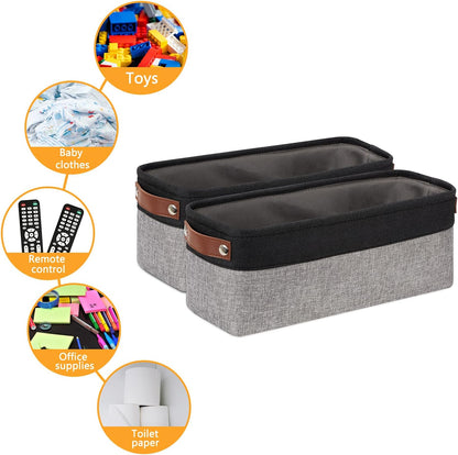 DULLEMELO Small Bathroom Baskets for Toilet Fabric Storage Baskets 2 Pack - 15"x6"x5.5" Foldable Fabric Organizer for Storage Decorative Storage Bins for Home,Closet(Black&Grey)