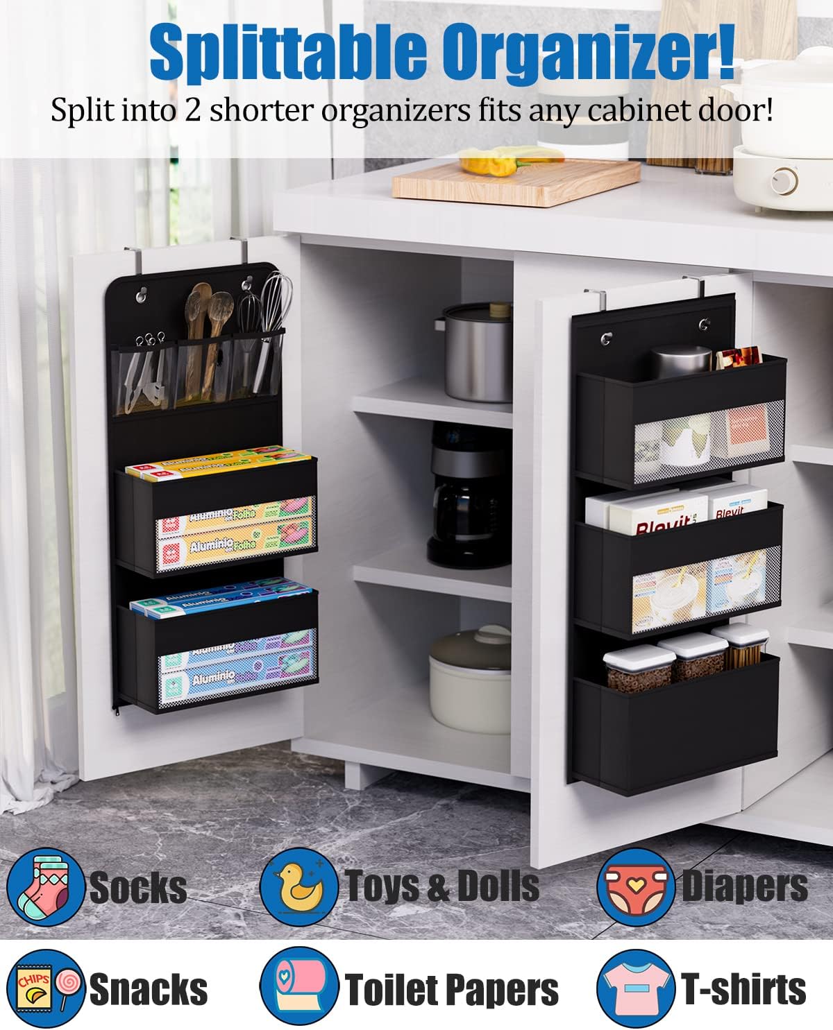 Over Door Organizer, 6 Shelf Camper Storage for RV Bathroom, Behind The Door Storage, Hanging Organizers for Toy Diaper Bedroom Closet (Black)