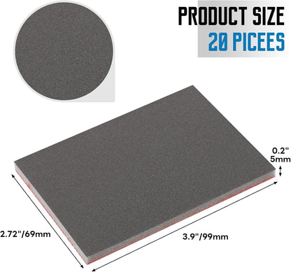 20 Pack 800 Grit Sanding Sponge, 3 x 4 Inch Soft Foam Sanding Block Wet Dry Sanding Pads, Washable Sandpaper Sponge Drywall Sand Block for Wood, Metal, Furniture Polishing (800 Grit)