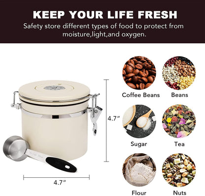 ShanSon Coffee Canister Airtight Coffee Container Stainless Steel Coffee Bean Storage Container with Scoop Coffee Canister for Beans Grounds Sugar Flour Tea Cereal,11OZ, Beige