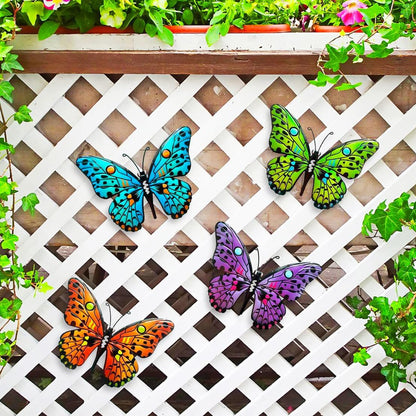 MACLARONX 4 PCS Metal Butterfly 9.6" Butterflies Outdoor Fence Yard Art Wall Decor Hanging Decorations for Garden Living Room Bedroom Patio Balcony Gift for Family Friends Housewarming
