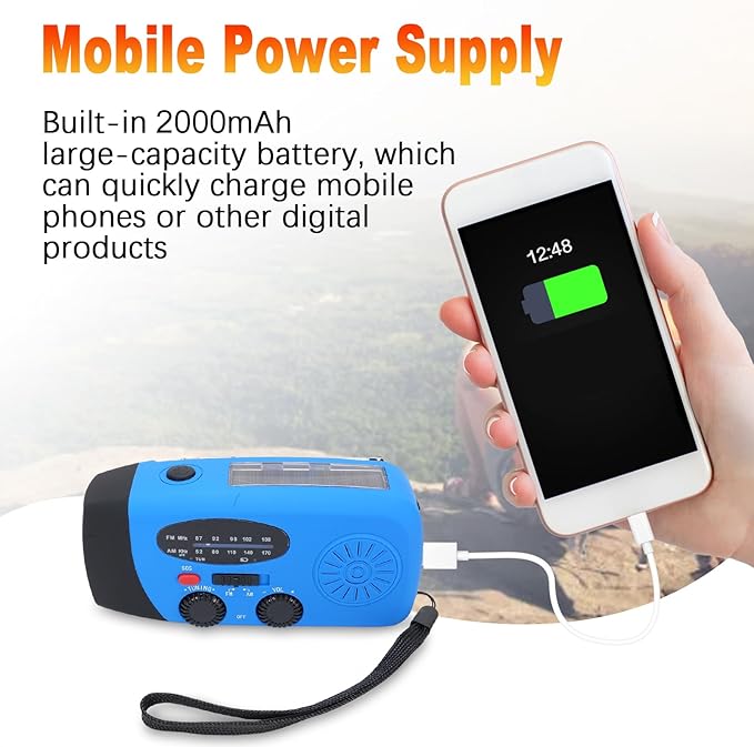 Yunir Emergency Radio, Solar Hand Crank Portable AM FM Radio Phone Charger with 2000mAh Battery, for Camping Hiking Power Outage (European Version)