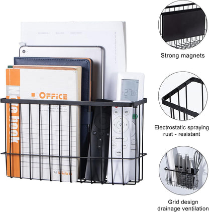 dedoot Magnetic Holder Locker Strong Black Mesh Holder Magnetic Basket Organizer Shelf Rack for Whiteboard,Fridge, Sponge, Recipe, Beverage ,Refrigerator ,Office File Foil,10.25x 3.6x 6 inches