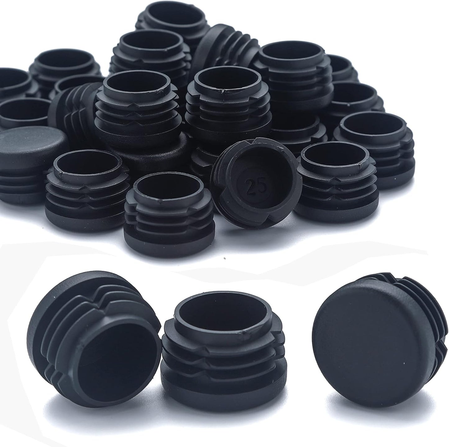Furnigear Plastic Plugs Tubing End Caps Chair End Caps 1 1/4" Outside Bottom Round Tubing Caps Round Furniture Sliders Glides Black (Fit 1.17-1.21" Tube Inner Diameter, 24pack)