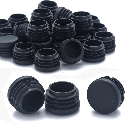 Furnigear Plastic Plugs Tubing End Caps Chair End Caps 1 3/16" Outside Bottom Round Tubing Caps Round Furniture Sliders Glides Black (Fit 1.1-1.13" Tube Inner Diameter, 24pack)