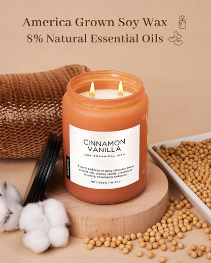 M&SENSE Cinnamon Vanilla Fall Scented Candles for Home, Natural Soy Wax 19.4oz 110 Hours Large Long Lasting Strong Scented Classic Christmas Holiday 2 Wicks Candle Gift Home Decor