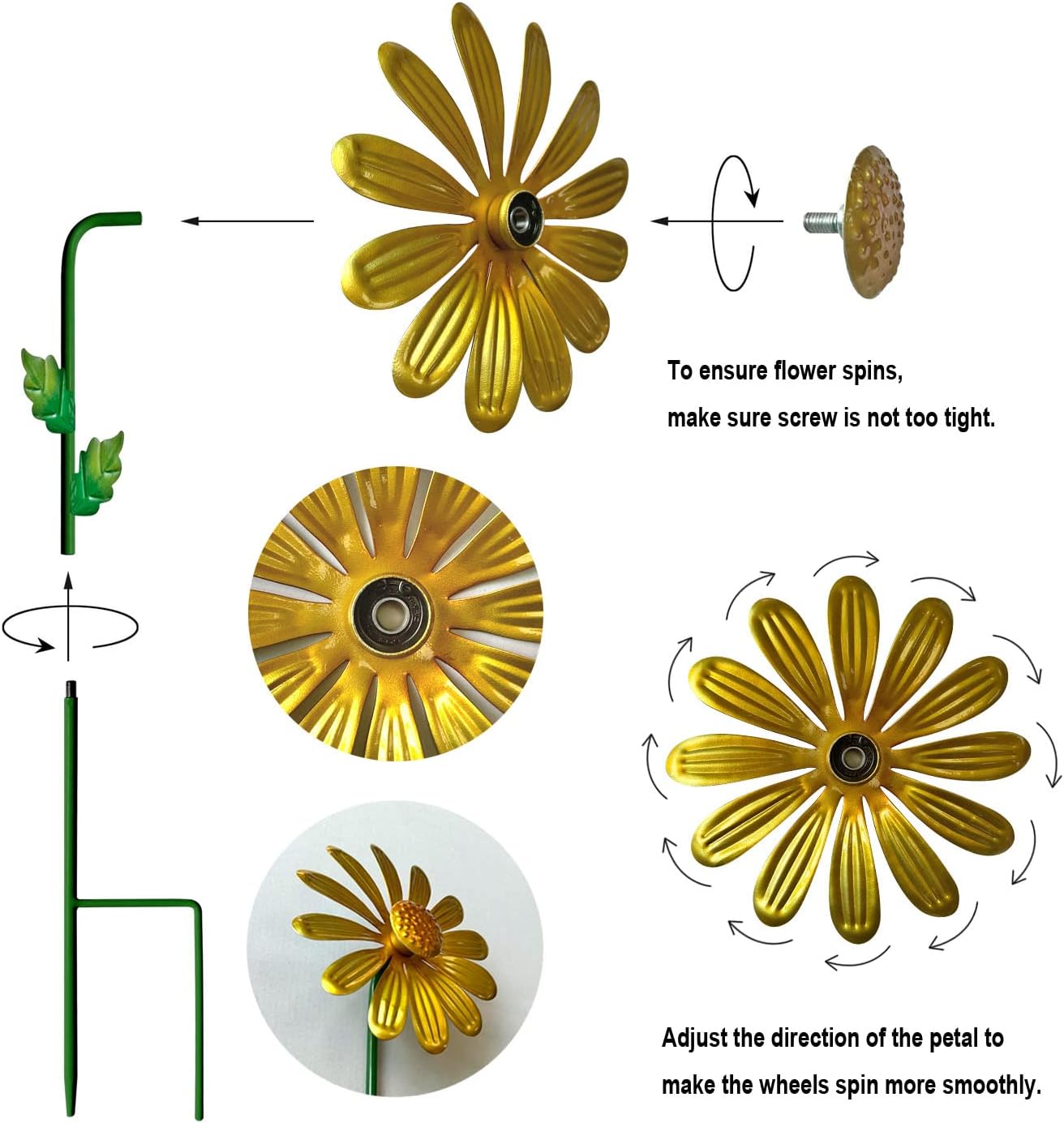WAIU Metal Daisy Garden Stakes, Wind Catcher Spinner Garden Stakes, Garden Windmill Stakes Outdoor Wind Catchers, Yard Decor Stakes, Set of 3…