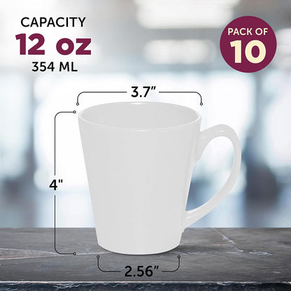 DISCOUNT PROMOS Glossy Ceramic Latte Coffee Mug 12 oz. Set of 10, Bulk Pack - Perfect for Tea, Espresso, Cappuccino, Hot Cocoa - White
