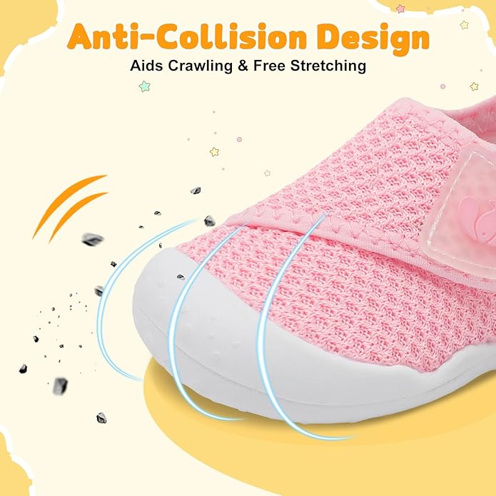 FEETCITY Baby First Walking Shoes Wide Baby Shoes Infant Sneakers Newborn Crib Shoe Barefoot Lightweight Slip On Shoe