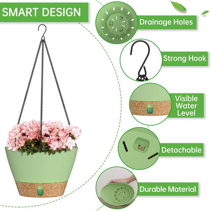 ZMTECH 8 Inch Hanging Planters for Indoor Plants, Hanging Baskets for Plants Outdoor with Visible Water Level, Hanging Flower Pots with Drainage Holes & Removable Tray(2 Pack, Green)