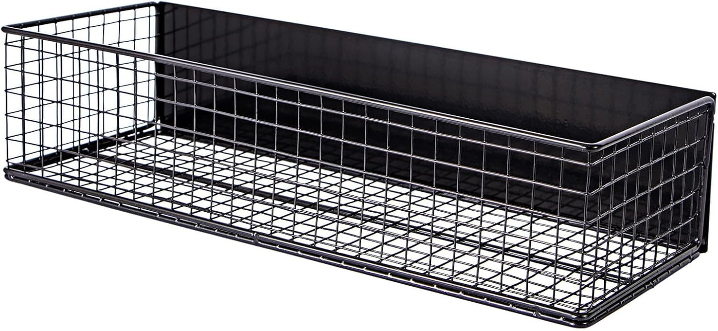 Magnetic Basket, Magnetic Shelf for Fridge,Magnetic Spice Rack Wire Mesh Magnetic organizer Holder Accessories for Office Kitchen Classroom Storage, Black-High, 13.77" x 5.11" x3.26"