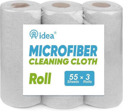 AIDEA Microfiber Cleaning Cloth 165 Sheets 3 Roll, Grey Microfiber Towels for Cars, Shop Towels, Shop Rags Washable, Cleaning Rags for Automotive, Mechanic, Workshops, House,11×9"