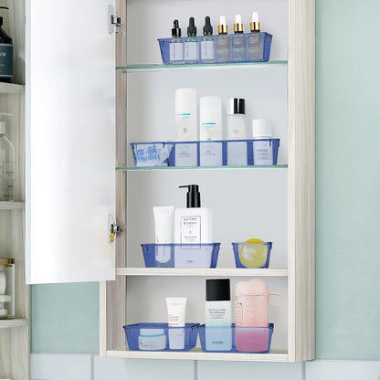 WOWBOX 25 PCS Plastic Drawer Organizer Set, 4 Sizes Desk Drawer Divider Organizers and Storage Bins for Makeup, Jewelry, Gadgets for Kitchen, Bedroom, Bathroom, Office, Clear Dark Blue