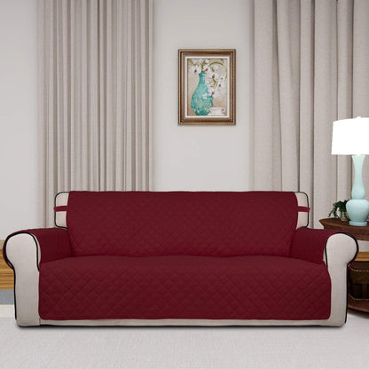 PureFit Reversible Quilted Sofa Cover, Water Resistant Slipcover Furniture Protector, Washable Couch Cover with Non Slip and Elastic Straps for Kids, Pets (Oversized Sofa, Red/Ivory)