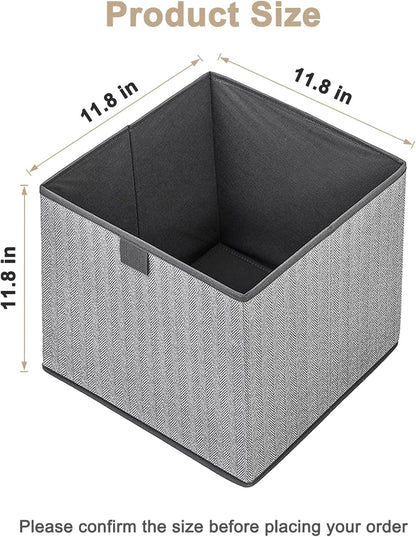 Storage Baskets, 11.8-Inch Woven Fabric Bins, Storage Cubes with Reinforced Handles, Organizer Bins for Closet Shelves, Foldable, for Toys, Clothes, Natural Beige (2PCS/Grey-11.8*11.8*11.8inch)