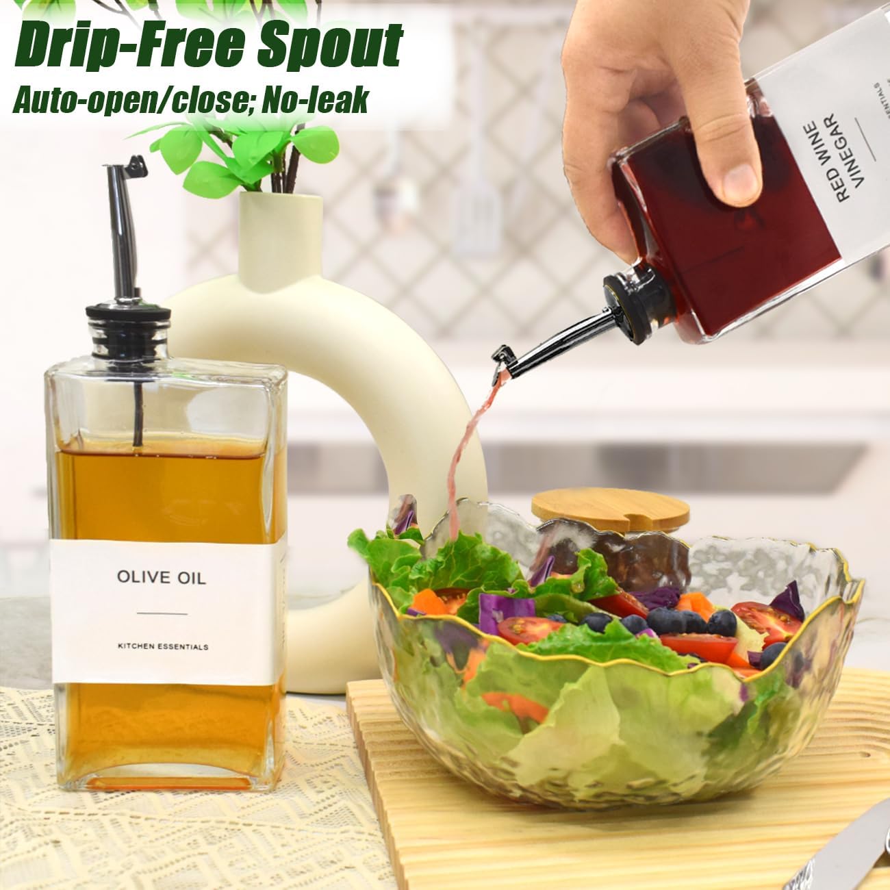 Olive Oil Dispenser for Kitchen, Cooking Oil Container 16.9 oz, Olive Oil Bottles, Soy Sauce Dispenser, Coffee Syrup Bottles (16.9oz, Set of 2)