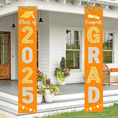 Graduation Decorations 2025 GRAD Banner Orange Porch Door Sign Welcome Banner For Indoor Outdoor Wall Graduation Decorations Class of 2025