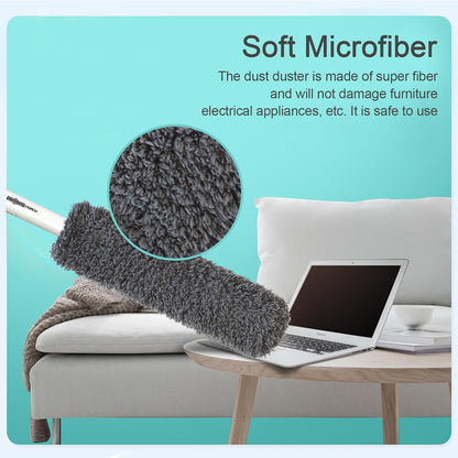 Microfiber Duster, Dusters for Cleaning, Hand Duster with Washable Head, Feather Dusters for Cleaning Cobweb, Blinds, Furniture, Cars-Gray