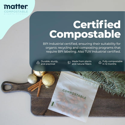 Matter Compostable Assorted Kitchen Bags, 230 Count, Biodegradable, Eco-Friendly Resealable Food Storage Variety Pack, 80 Snack, 80 Sandwich, 50 Quart & 20 Gallon