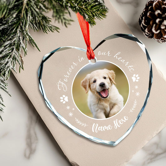 Personalized Pet Photo Ornaments, Custom Heart Glass Ornaments, Personalized Circle Glass Ornament, Custom Crystal Ornament Gifts for Dog Lovers, Cat Gifts for Cat Lover, Pet Love