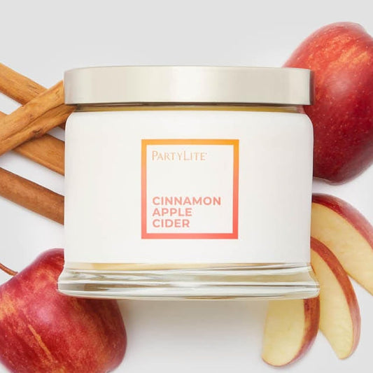 PartyLite 3-Wick Jar Candle, Highly Fragranced Clean Burning Glass Candle, 25-45 Hours Burn Time (Cinnamon Apple Cider)