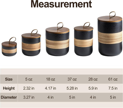 Spice Jars with Lid, Coffee Container Kitchen Food Storage Jars for Spice Sugar Tea Bag, Stackable Decorative Jars for Countertop, Black & 37oz