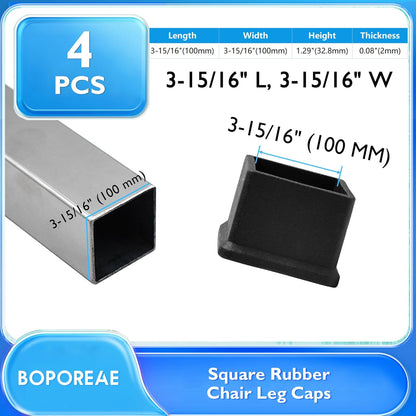4 Pcs 4" x 4" Square Rubber Chair Leg Caps, PVC Table Leg Covers, Flexible & Anti-Slip Furniture Leg End Caps, Chair Leg Floor Protectors for Bar Stool Leg Patio Indoor, Black