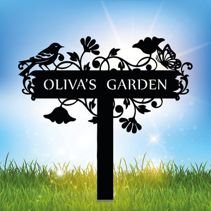 Customized Metal Birds and Flowers, Personalized Garden Sign with Stake, Gardening Decor for Outdoor, Patio and Farmhouse Decorations