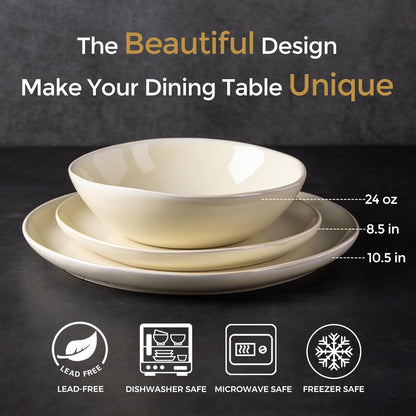 AmorArc Ceramic Dinnerware Sets,Handmade Reactive Glaze Plates and Bowls Sets,Highly Chip and Crack Resistant | Dishwasher & Microwave Safe Dishes Set, Service for 4 (12pc)