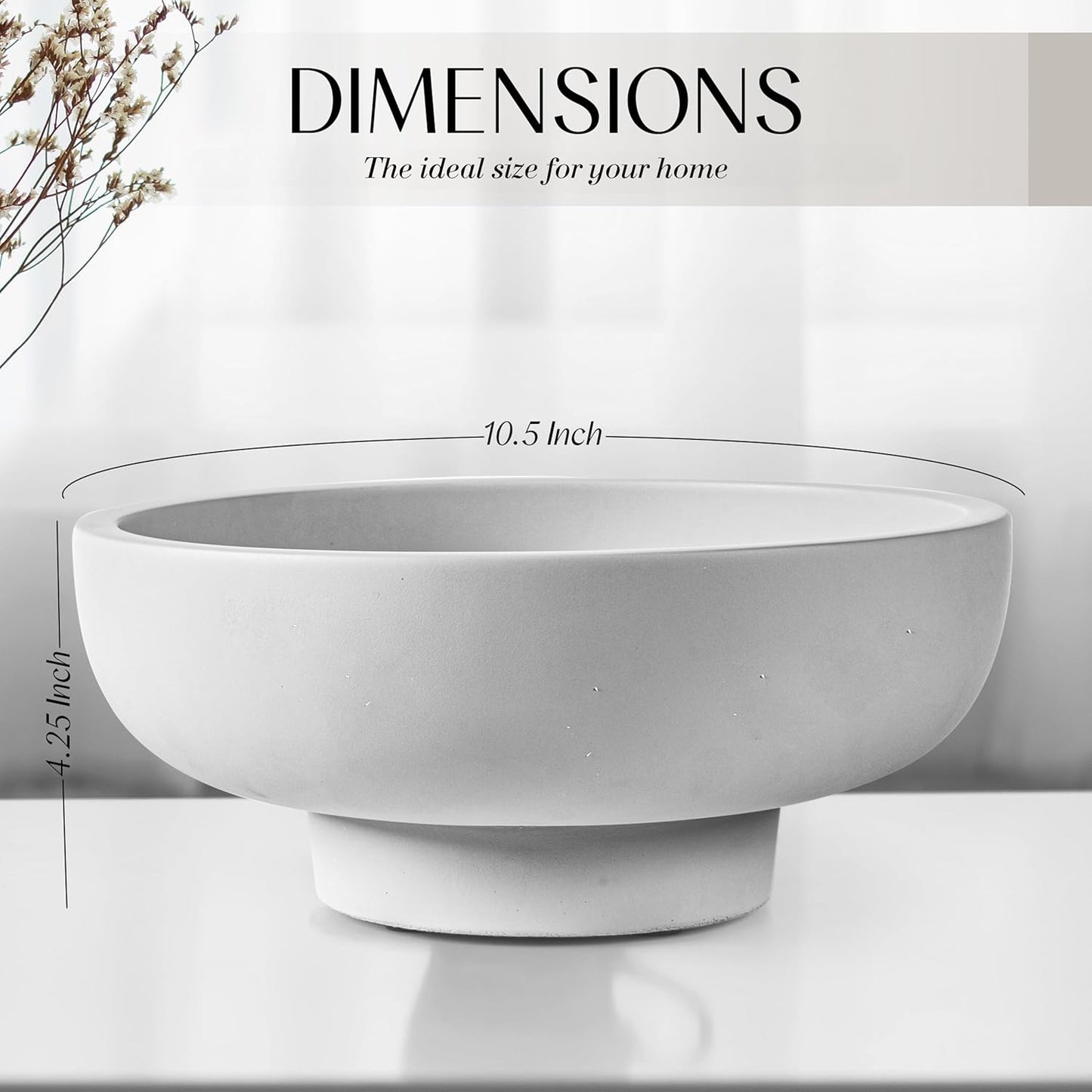Large Decorative Bowl for Home Decor – Concrete Fruit Bowl for Kitchen Counter | Key Bowl for Entryway Table | Pedestal Bowl for Modern Decor | Coffee Table Centerpiece