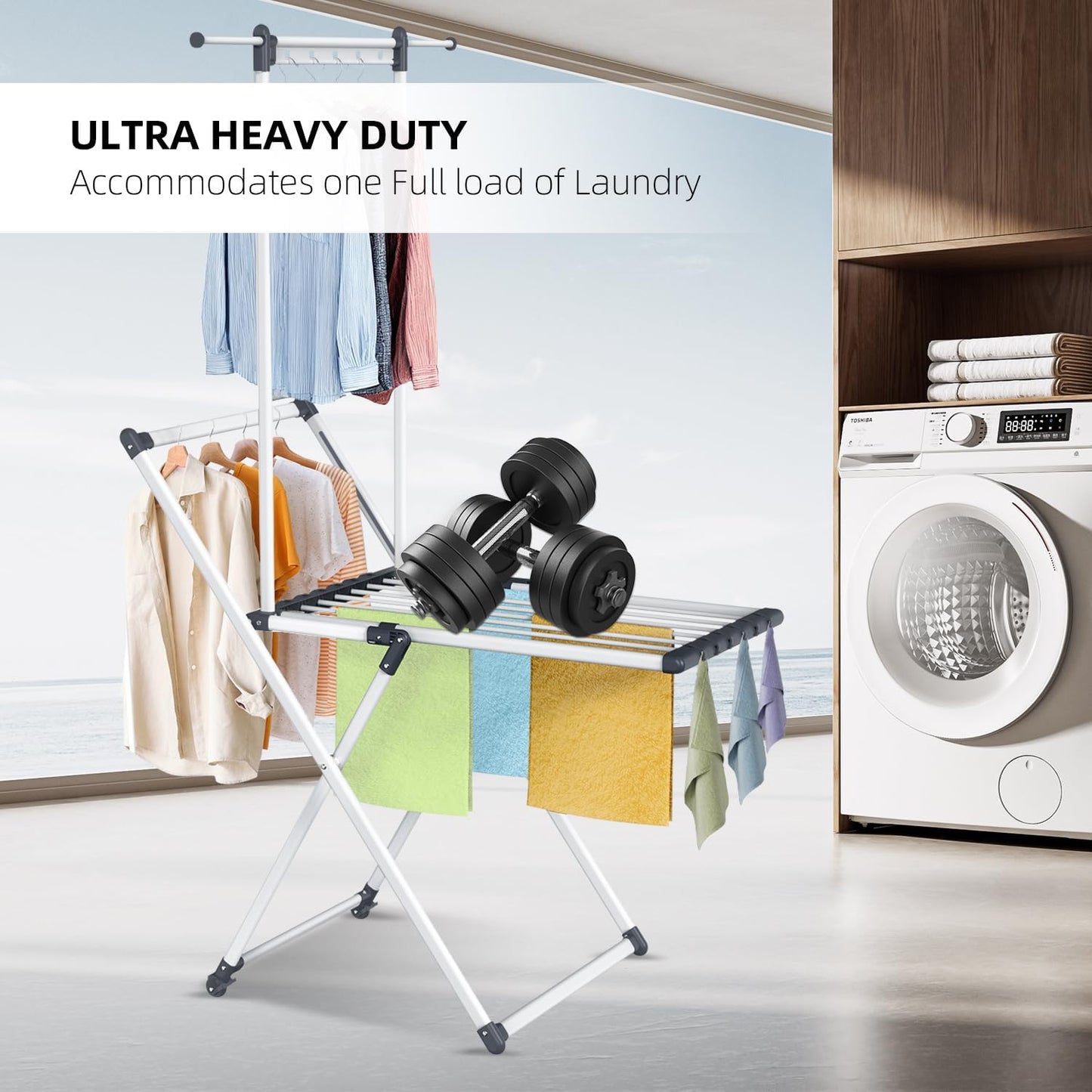 Clothes Drying Rack, Foldable Laundry Rack for Indoor Outdoor, 10pcs Sock Clips, Collapsible Space-Saving Drying Rack for Clothes Towels Dolls (Gray-Hanger)