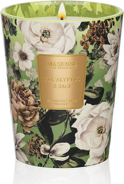 M&SENSE Eucalyptus Sage Scented Candle, 14.1oz 60H Burn Time Slow Burning, Natural Soy Candles Aromatherapy Relaxing Sleep, Home Fragrance Housewarming Gifts