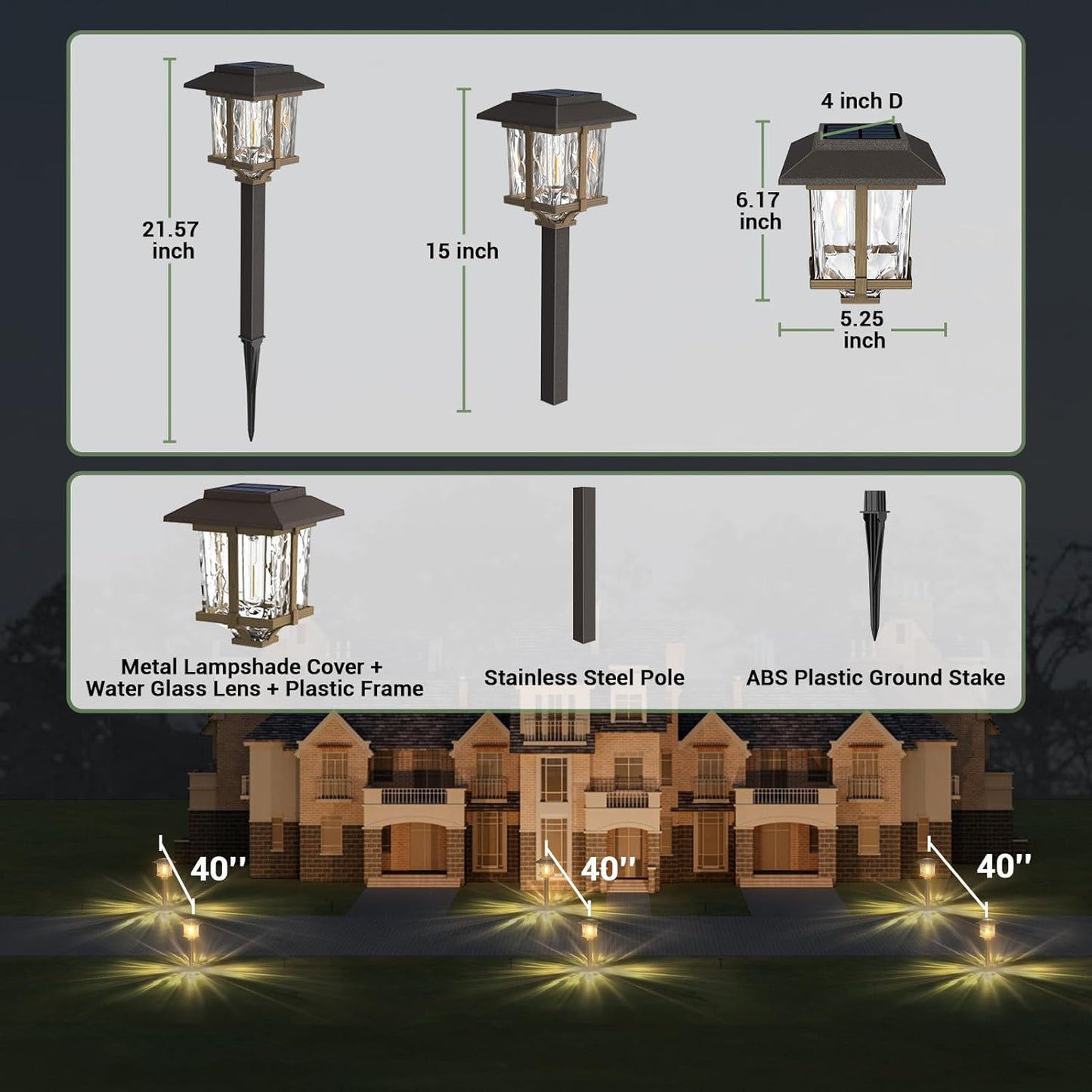 XMCOSY+ Solar Outdoor Lights Waterproof IP65, Solar-Powered Garden/Yard/Pathway Lights with Warm White 2-Tone Bronze-Wood Stainless Steel Design for Landscape Driveway Walkway Decorative